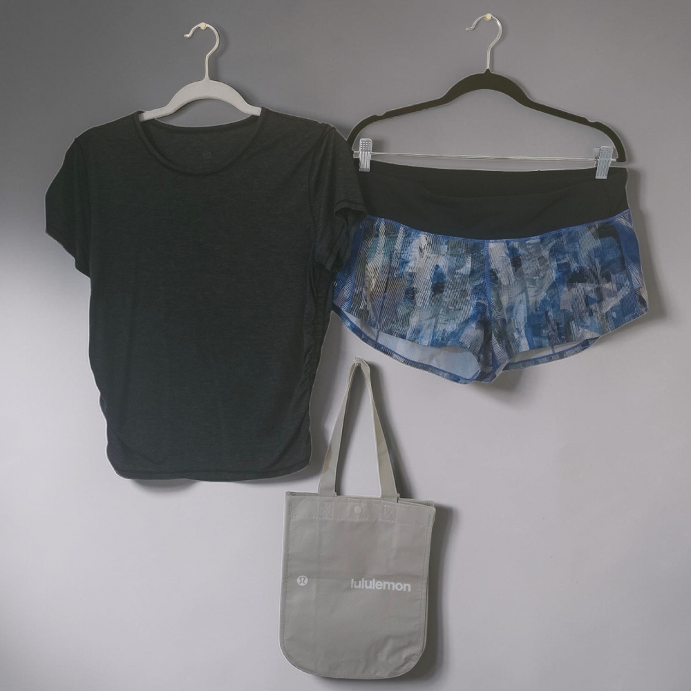 SOLD Lululemon Bundle - Blue Shorts with Ruched Top. Bag Included.